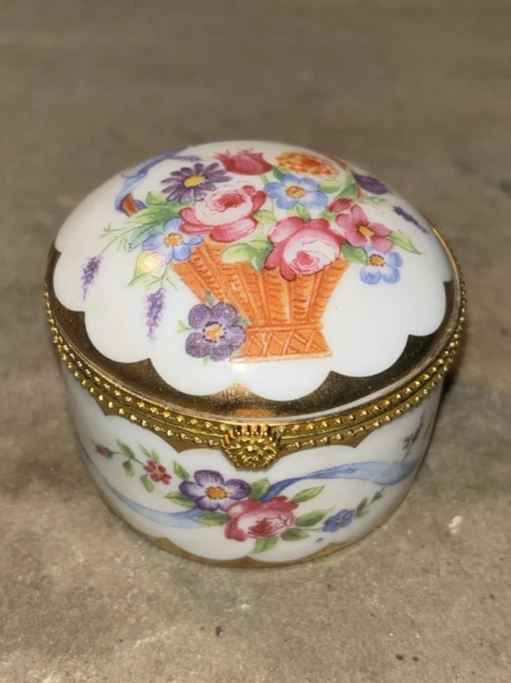 Vintage Floral Porcelain Trinket Box